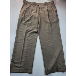 40x29 Stafford performance cuffed dress pants pleated khaki beige EUC Career -